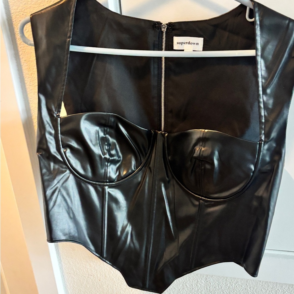 Superdown Black Faux Leather Bustier